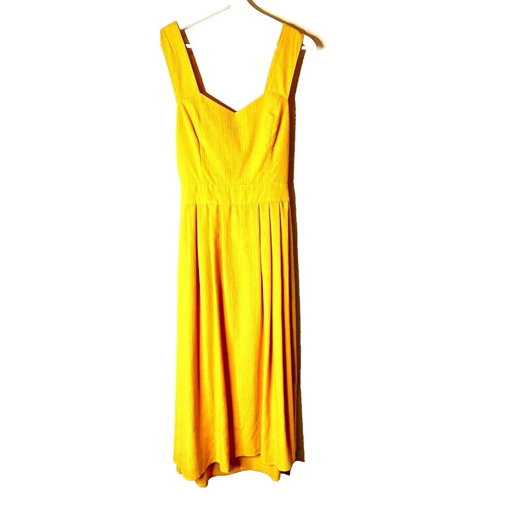 Goldenrod Yellow Blend Maxi Dress Soft Pleats Open Back Ties Retro Size S/M*READ